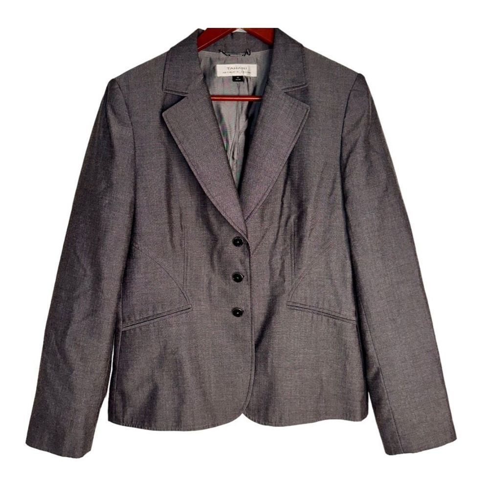 Tahari Womens 10‎ Gray Sophisticated Button Front Classy Career Blazer Jacket